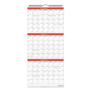 Universal® 3-month Wall Calendar, 12 X 27, White-black-red Sheets, 14-month (dec To Jan): 2021 To 2023 freeshipping - TVN Wholesale